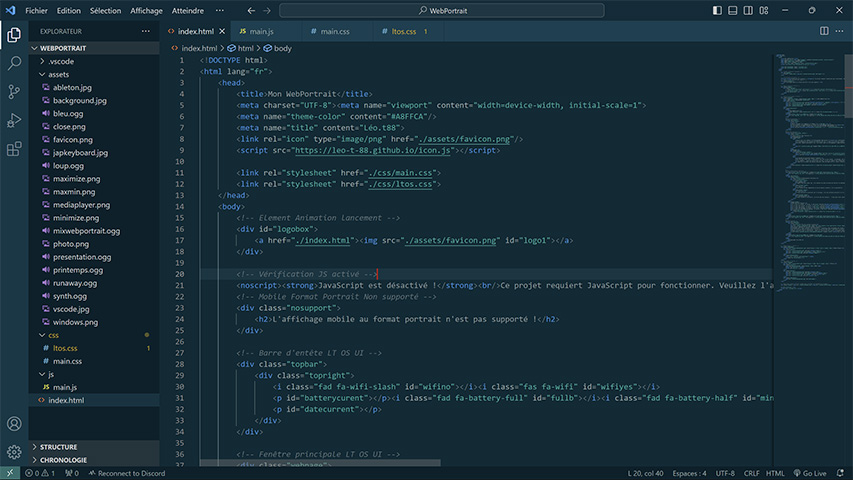 Partie du code HTML de ce WebPortrait